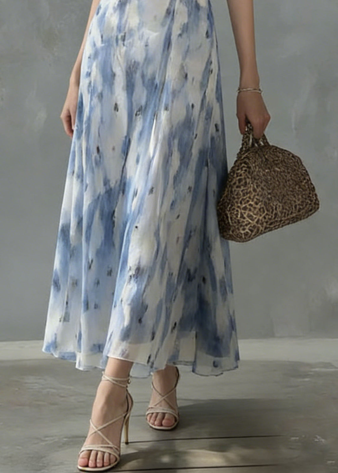 Unique Ruffled Print Slim Fit Chiffon Dress Sleeveless - Omychic