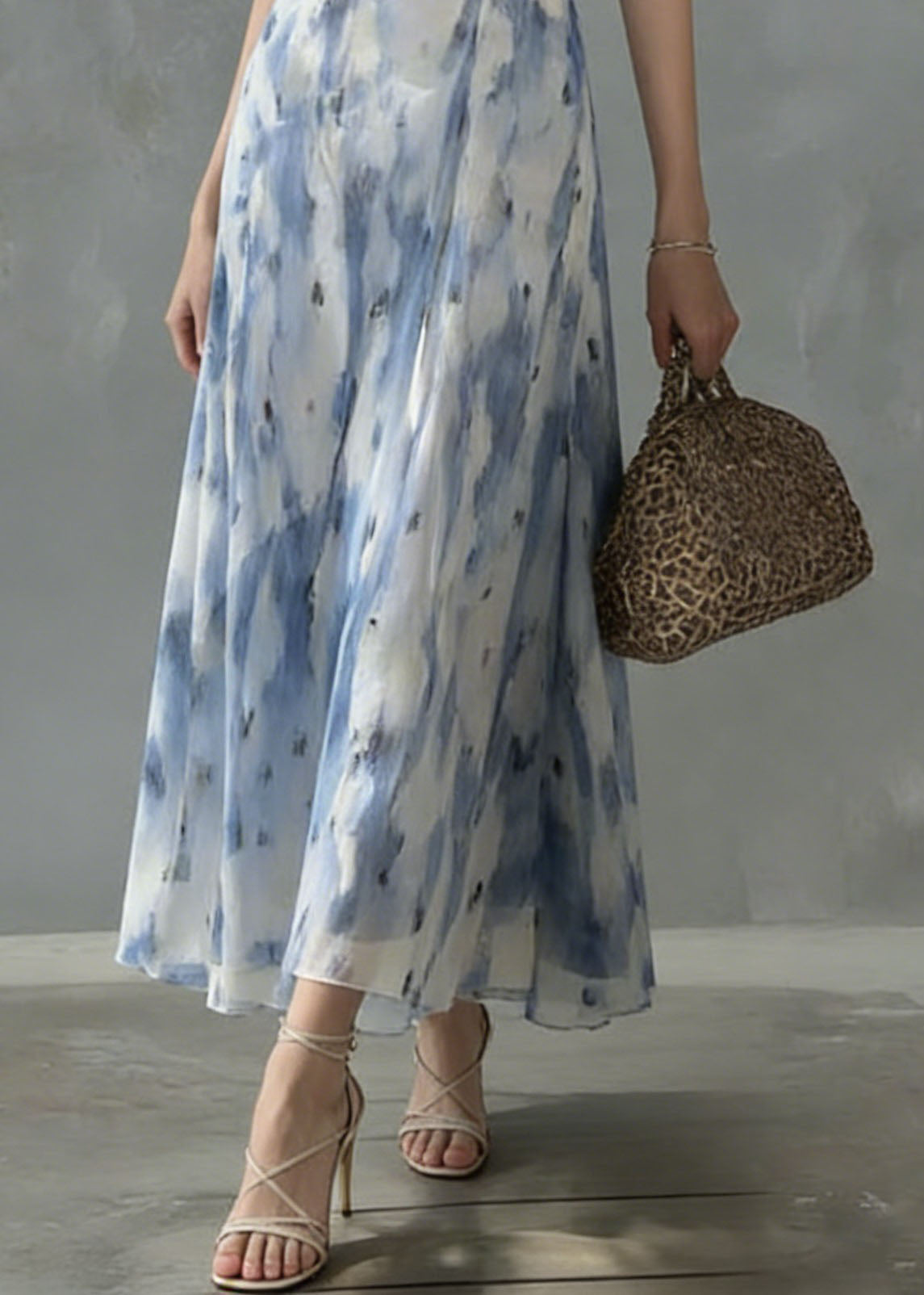 Unique Ruffled Print Slim Fit Chiffon Dress Sleeveless - Omychic