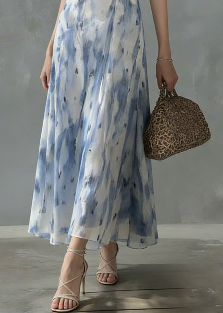 Unique Ruffled Print Slim Fit Chiffon Dress Sleeveless - Omychic