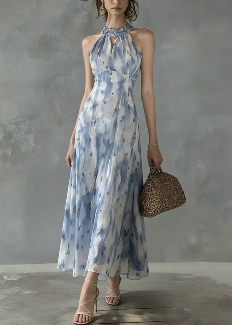 Unique Ruffled Print Slim Fit Chiffon Dress Sleeveless - Omychic