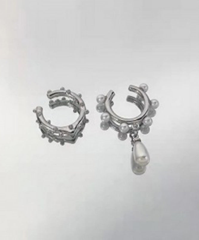 Unique Silk Copper Asymmetrical Water Drop Pearl Hoop Earrings