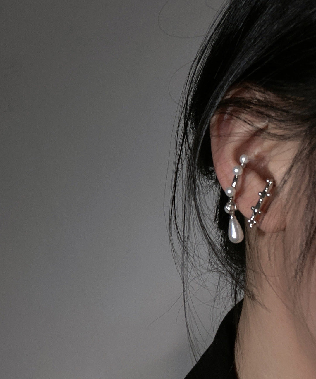 Unique Silk Copper Asymmetrical Water Drop Pearl Hoop Earrings