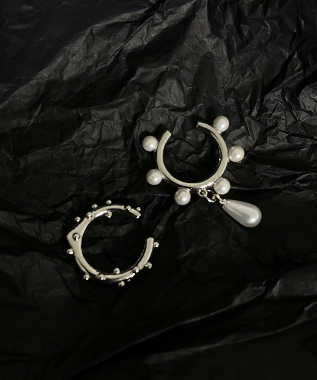 Unique Silk Copper Asymmetrical Water Drop Pearl Hoop Earrings