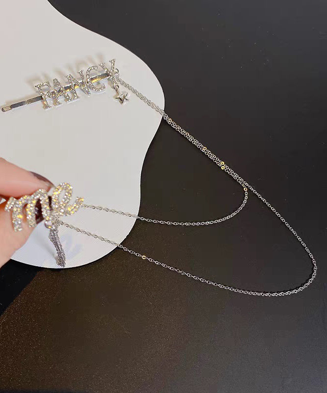 Unique Silk Copper Graphic Chain Tassel Stud Earrings Hairpin