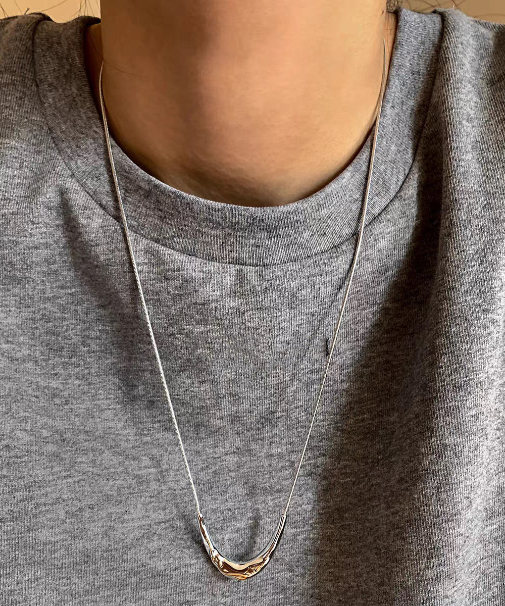 Unique Silk Copper Overgild Crescent Moon Pendant Necklace