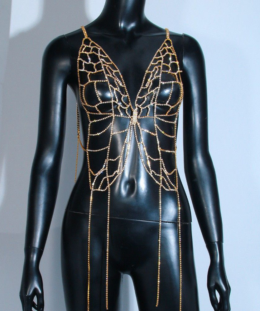 Unique Silk Copper Overgild Zircon Hollow Out Butterfly Body Chain