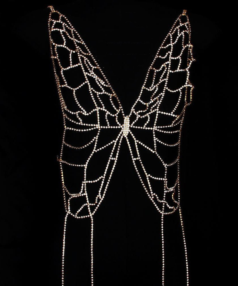 Unique Silk Copper Overgild Zircon Hollow Out Butterfly Body Chain