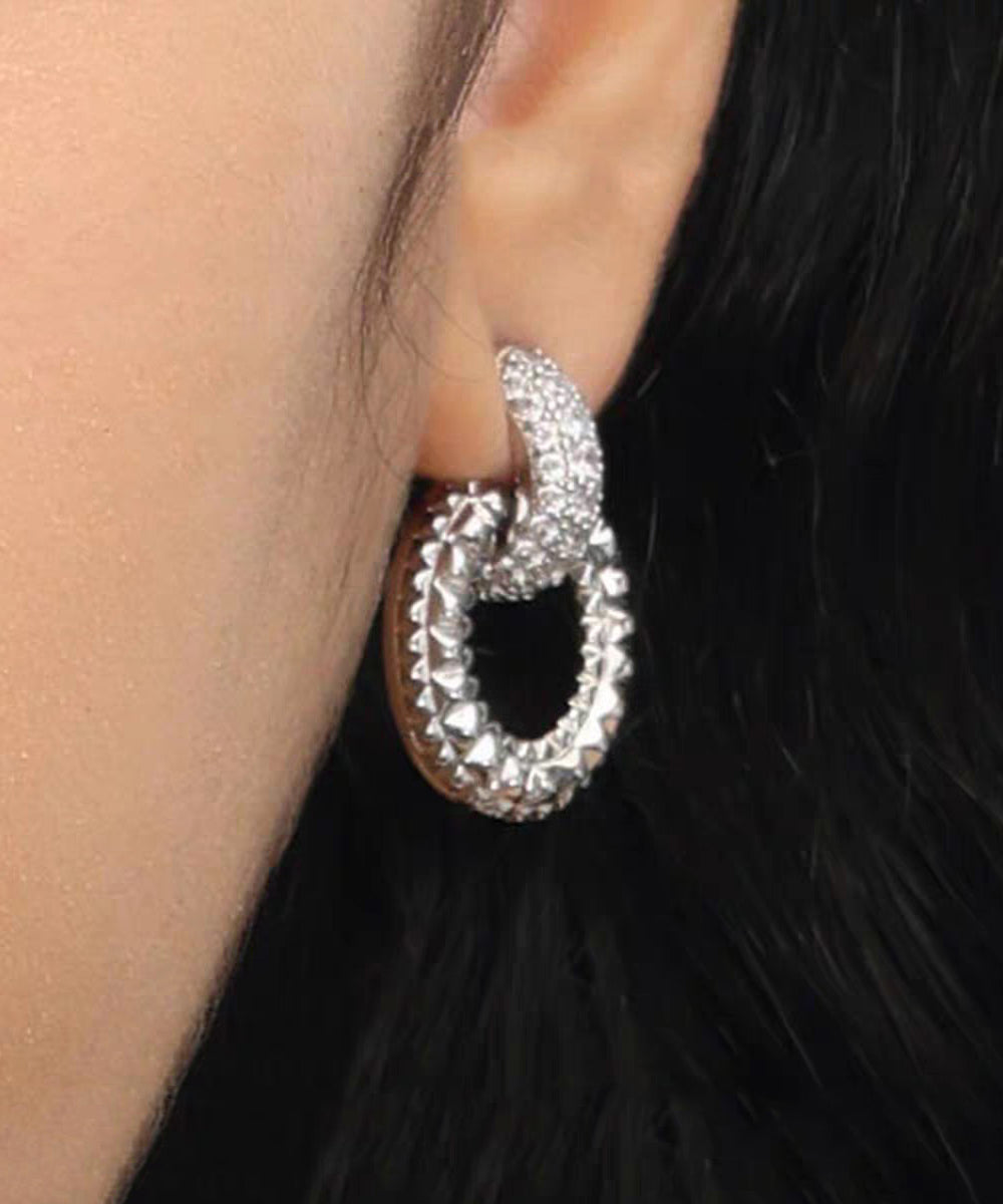 Unique Silk Copper Silver-Plated Zircon Hoop Earrings