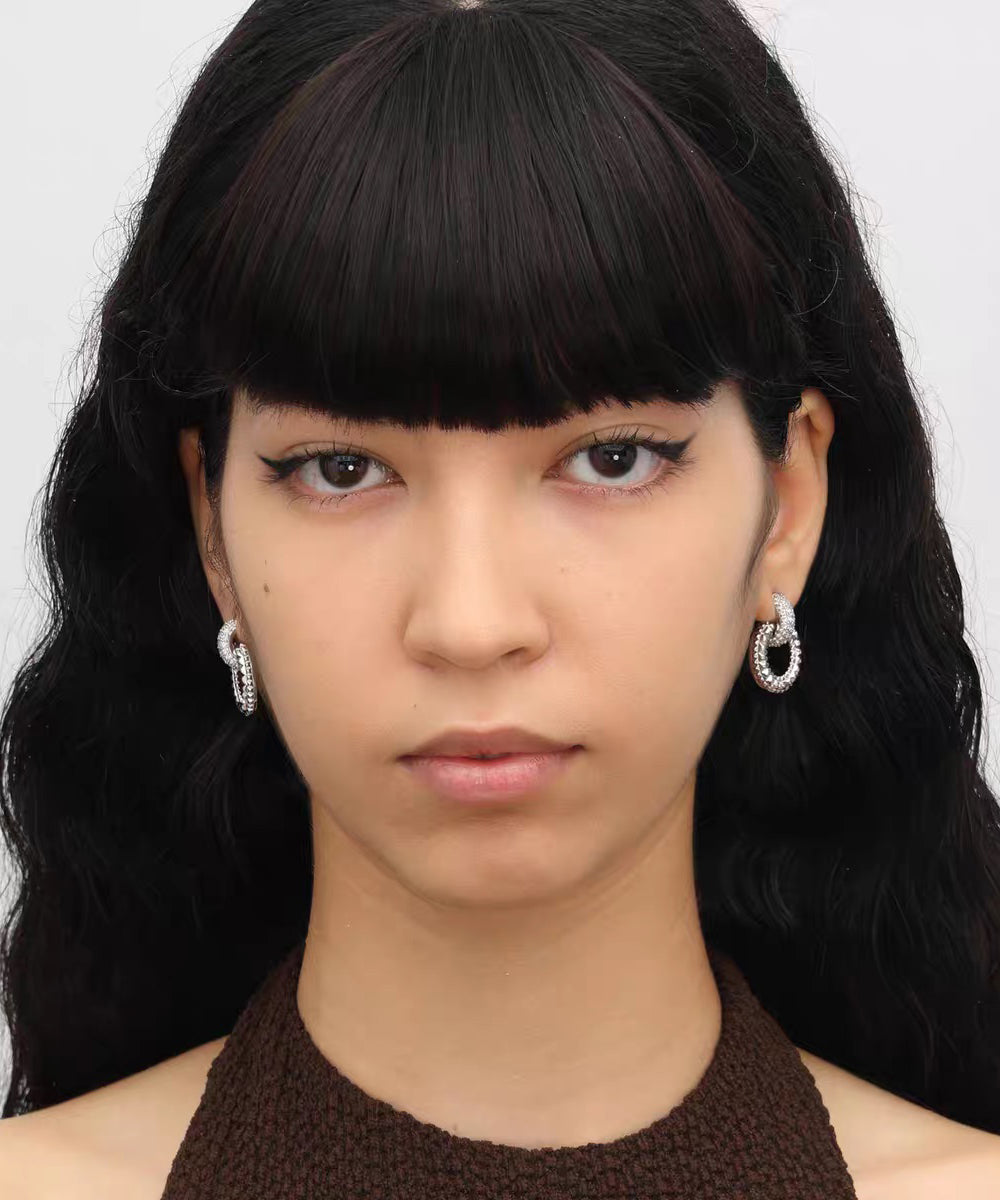 Unique Silk Copper Silver-Plated Zircon Hoop Earrings