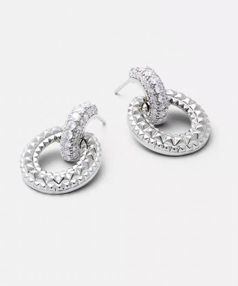 Unique Silk Copper Silver-Plated Zircon Hoop Earrings