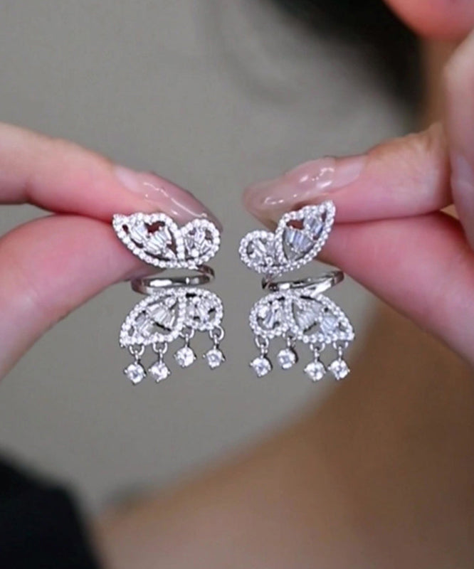 Unique Silk Copper Zircon Butterfly Tassel Stud Earrings
