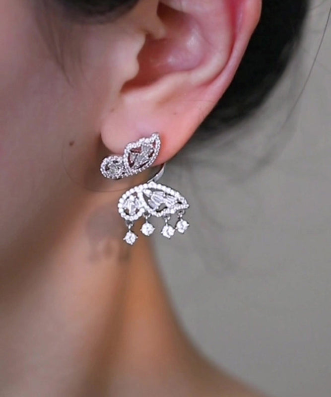 Unique Silk Copper Zircon Butterfly Tassel Stud Earrings