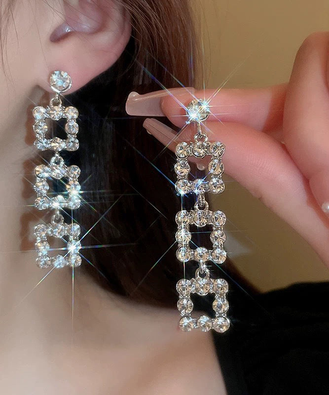 Unique Silk Copper Zircon Square Chain Drop Earrings