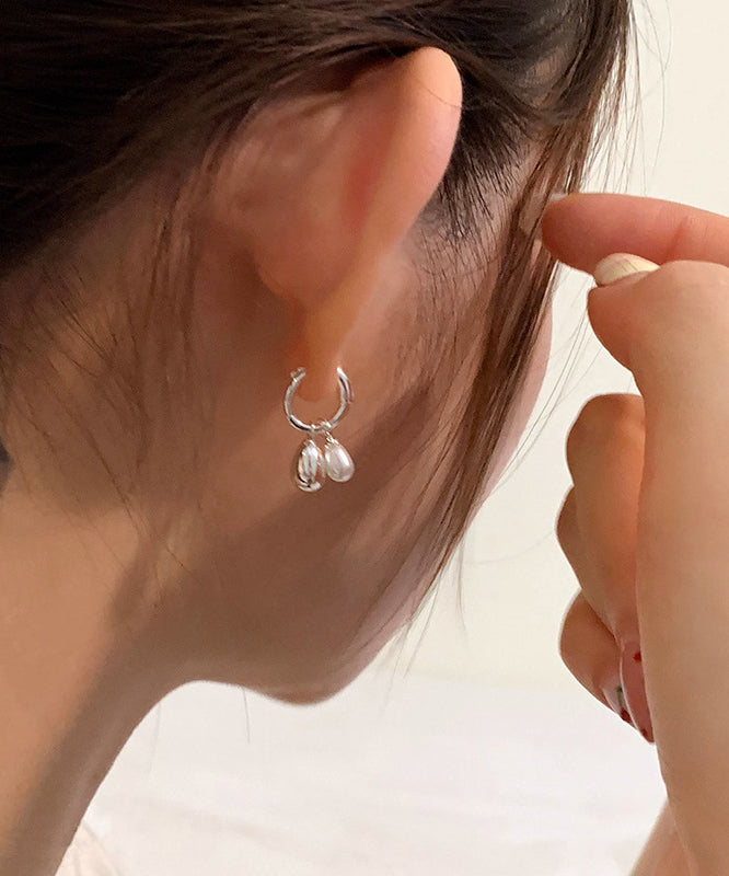 Unique Silk Metal Pearl Water Drop Hoop Earrings