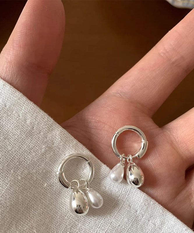 Unique Silk Metal Pearl Water Drop Hoop Earrings