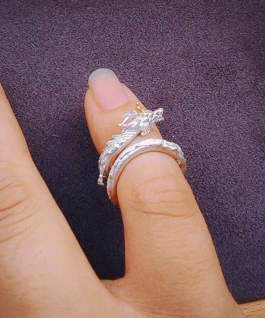 Unique Silk Panlong Meets Buddha Design Silver Rings - Omychic