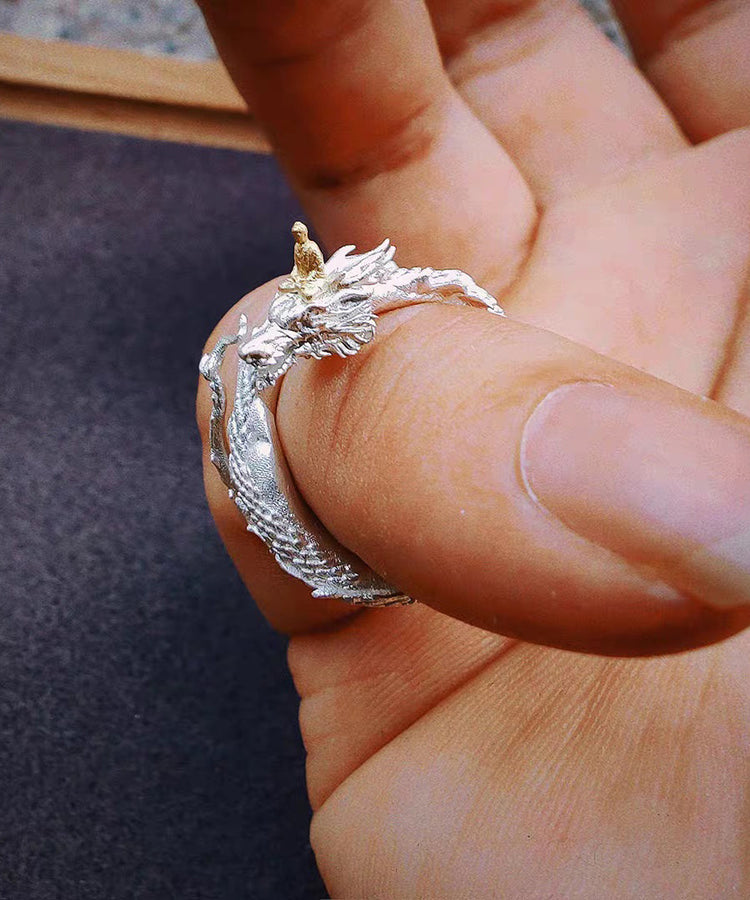 Unique Silk Panlong Meets Buddha Design Silver Rings - Omychic