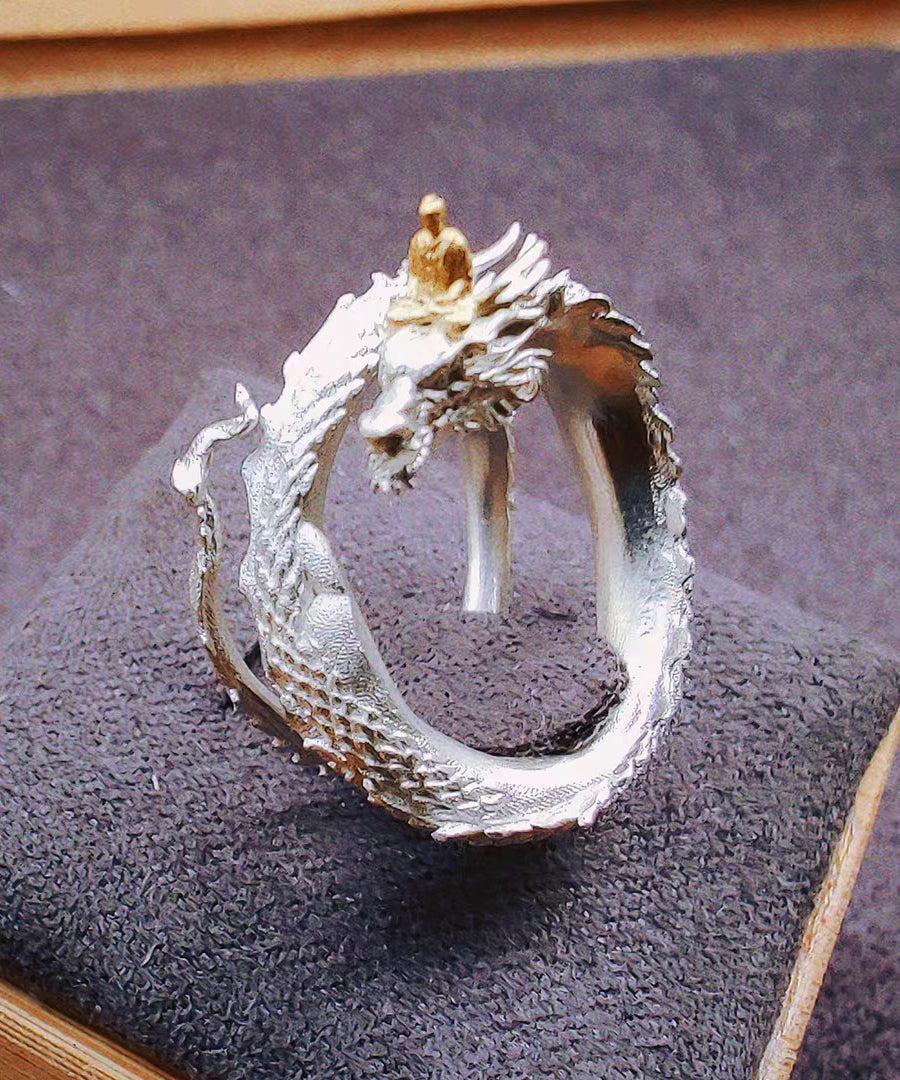 Unique Silk Panlong Meets Buddha Design Silver Rings - Omychic