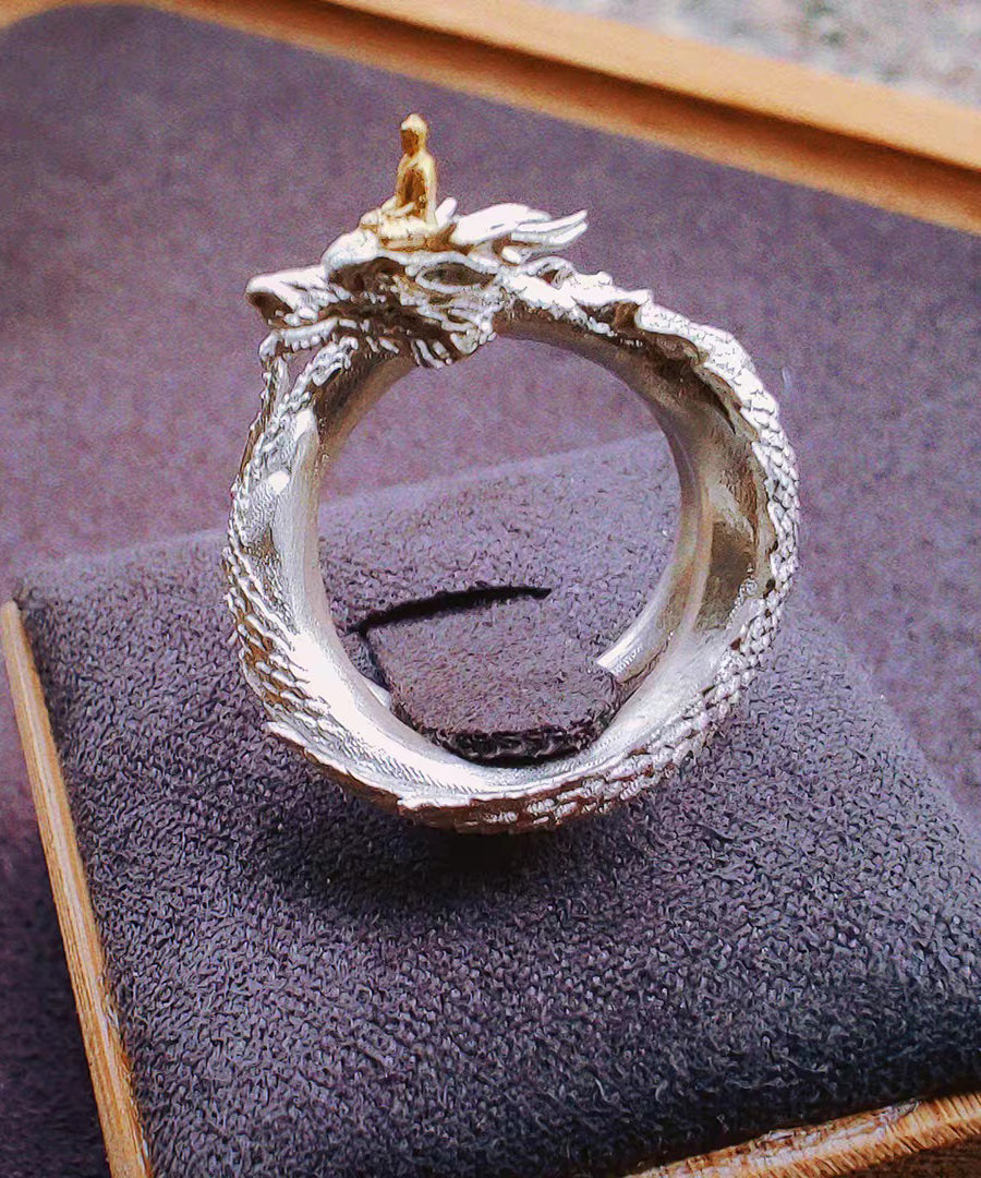 Unique Silk Panlong Meets Buddha Design Silver Rings - Omychic