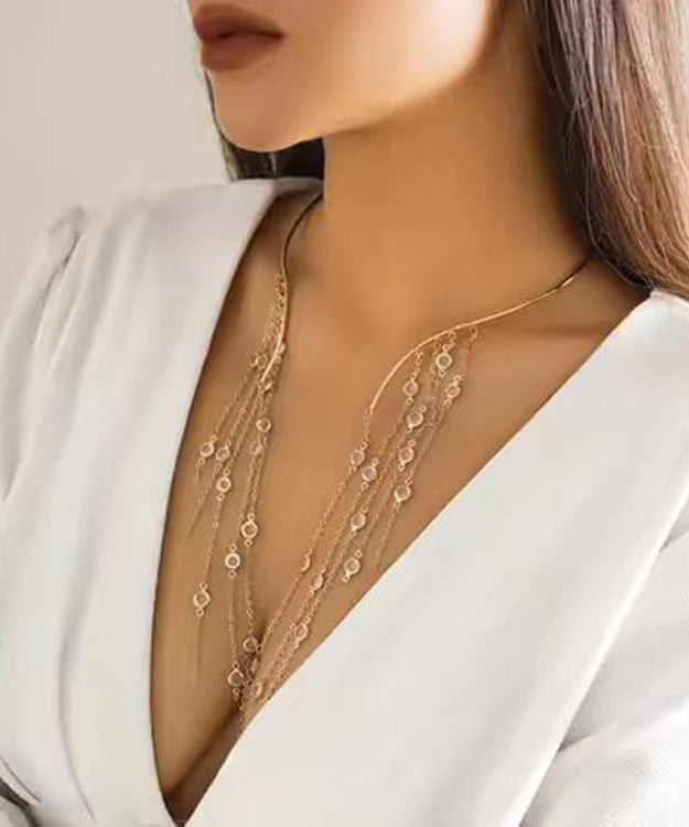 Unique Silk Stainless Steel Chain Tassel Lariat Necklace - Omychic