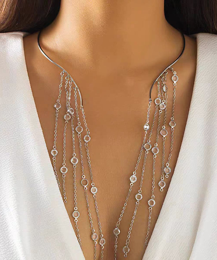 Unique Silk Stainless Steel Chain Tassel Lariat Necklace - Omychic