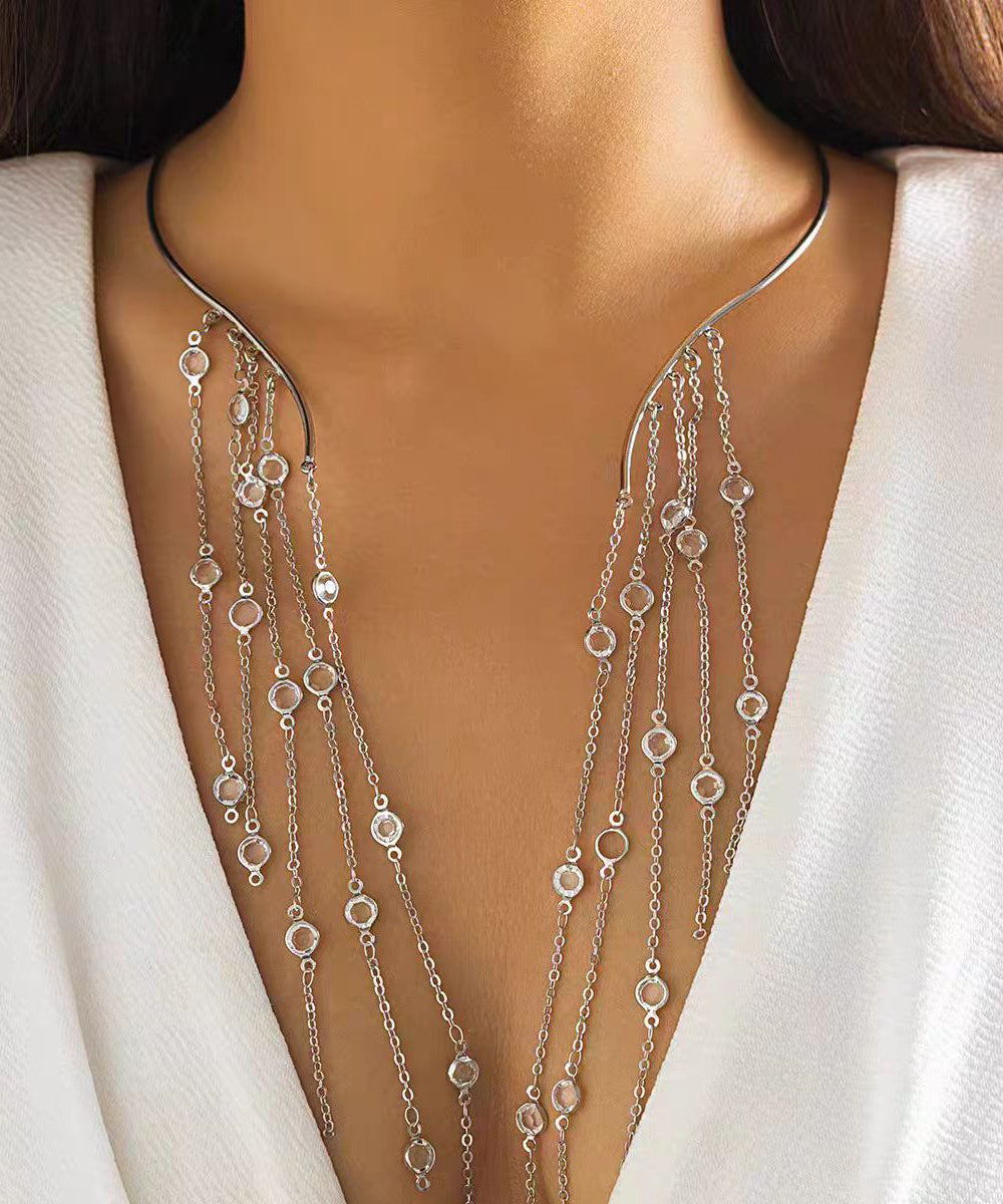 Unique Silk Stainless Steel Chain Tassel Lariat Necklace - Omychic