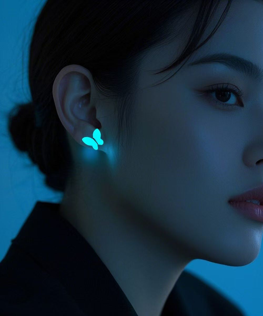 Unique Silk Stainless Steel Emit Light Butterfly Stud Earrings