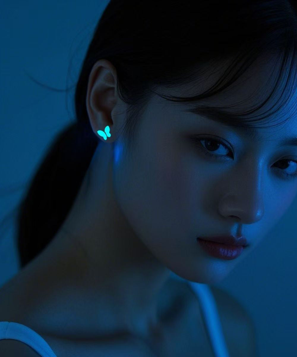 Unique Silk Stainless Steel Emit Light Butterfly Stud Earrings