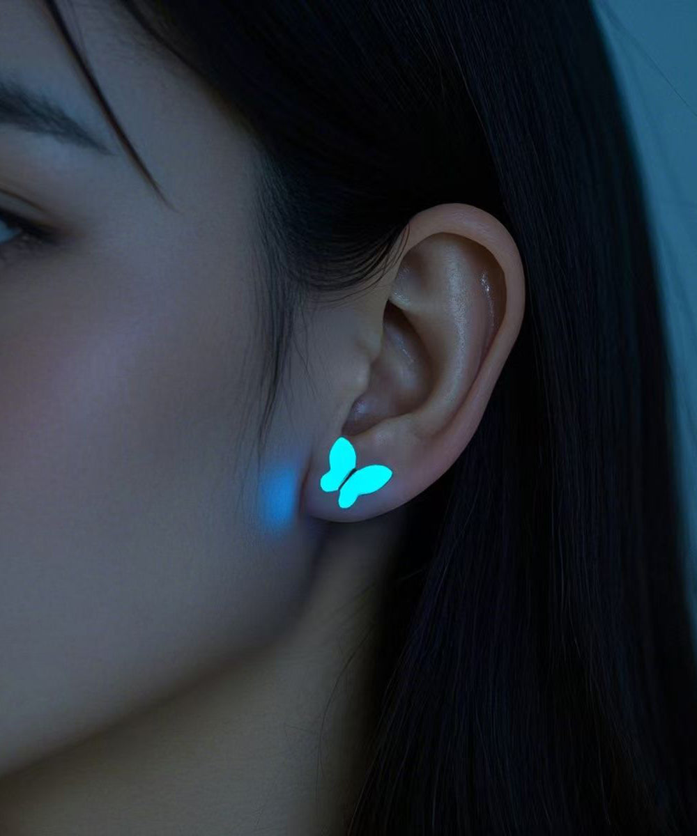 Unique Silk Stainless Steel Emit Light Butterfly Stud Earrings