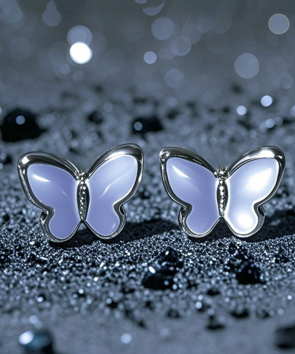 Unique Silk Stainless Steel Emit Light Butterfly Stud Earrings