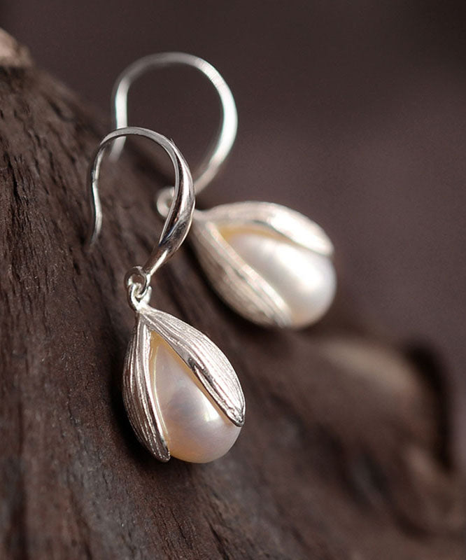 Unique Silk Sterling Silver Pearl Drop Earrings
