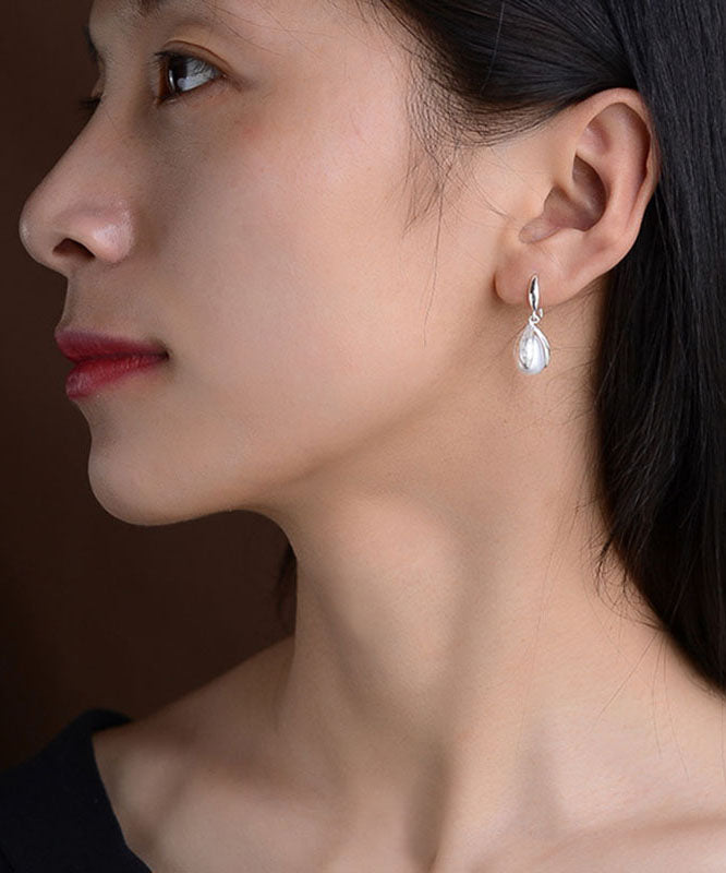 Unique Silk Sterling Silver Pearl Drop Earrings