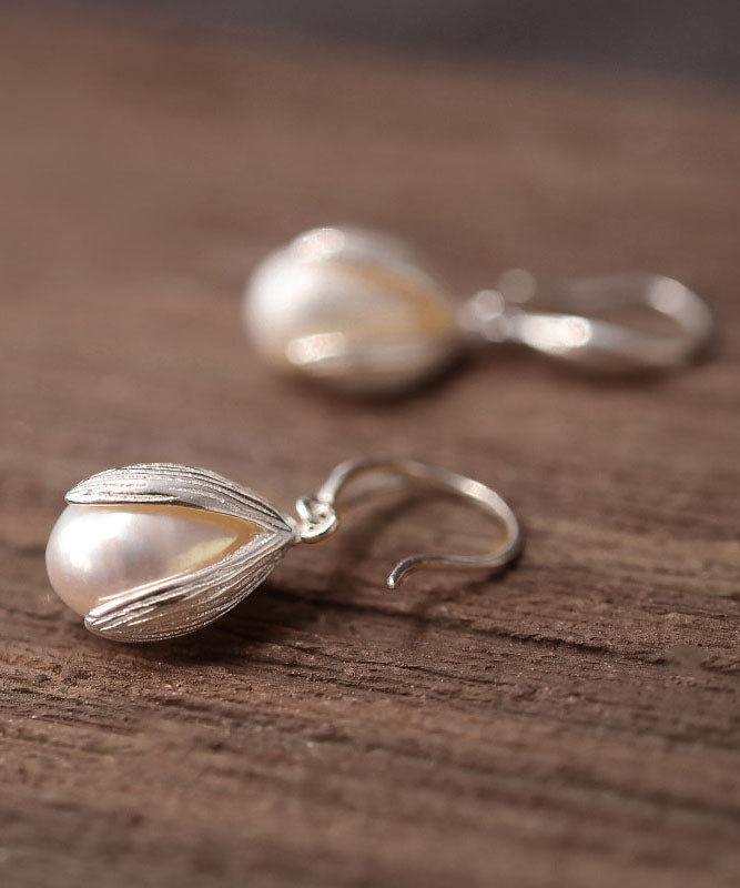 Unique Silk Sterling Silver Pearl Drop Earrings