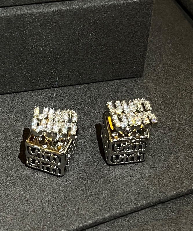 Unique Silk Sterling Silver Zircon Graphic Stud Earrings