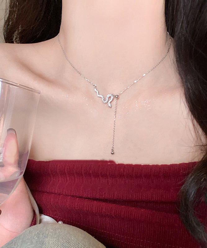 Unique Silk Sterling Silver Zircon Serpentine Pendant Necklace