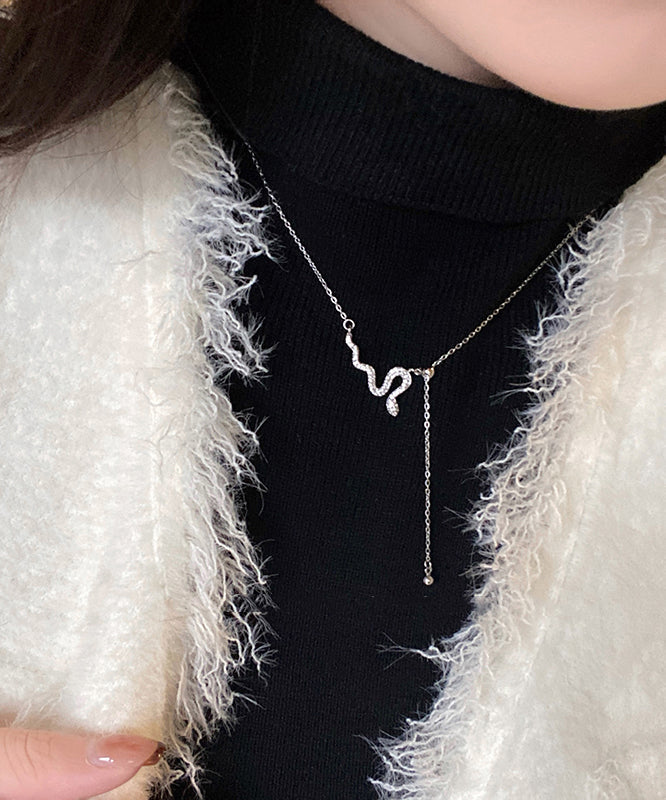 Unique Silk Sterling Silver Zircon Serpentine Pendant Necklace