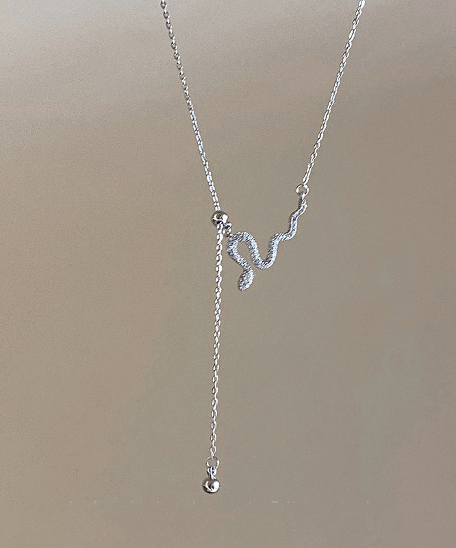 Unique Silk Sterling Silver Zircon Serpentine Pendant Necklace