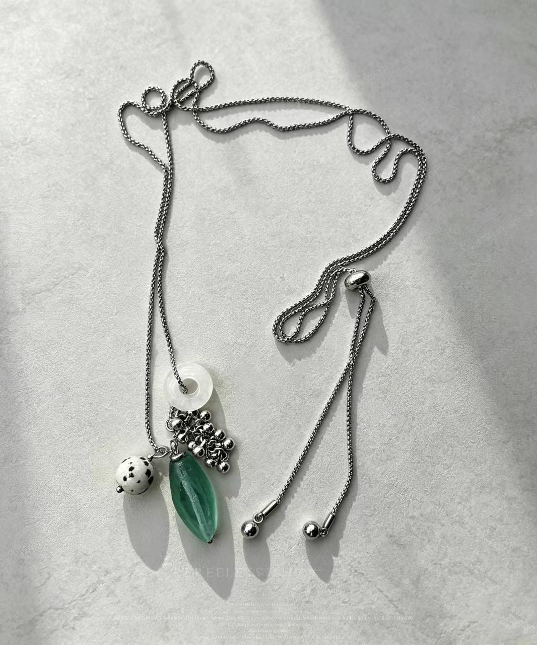 Unique Silk Titanium Steel Glass Lariat Necklace