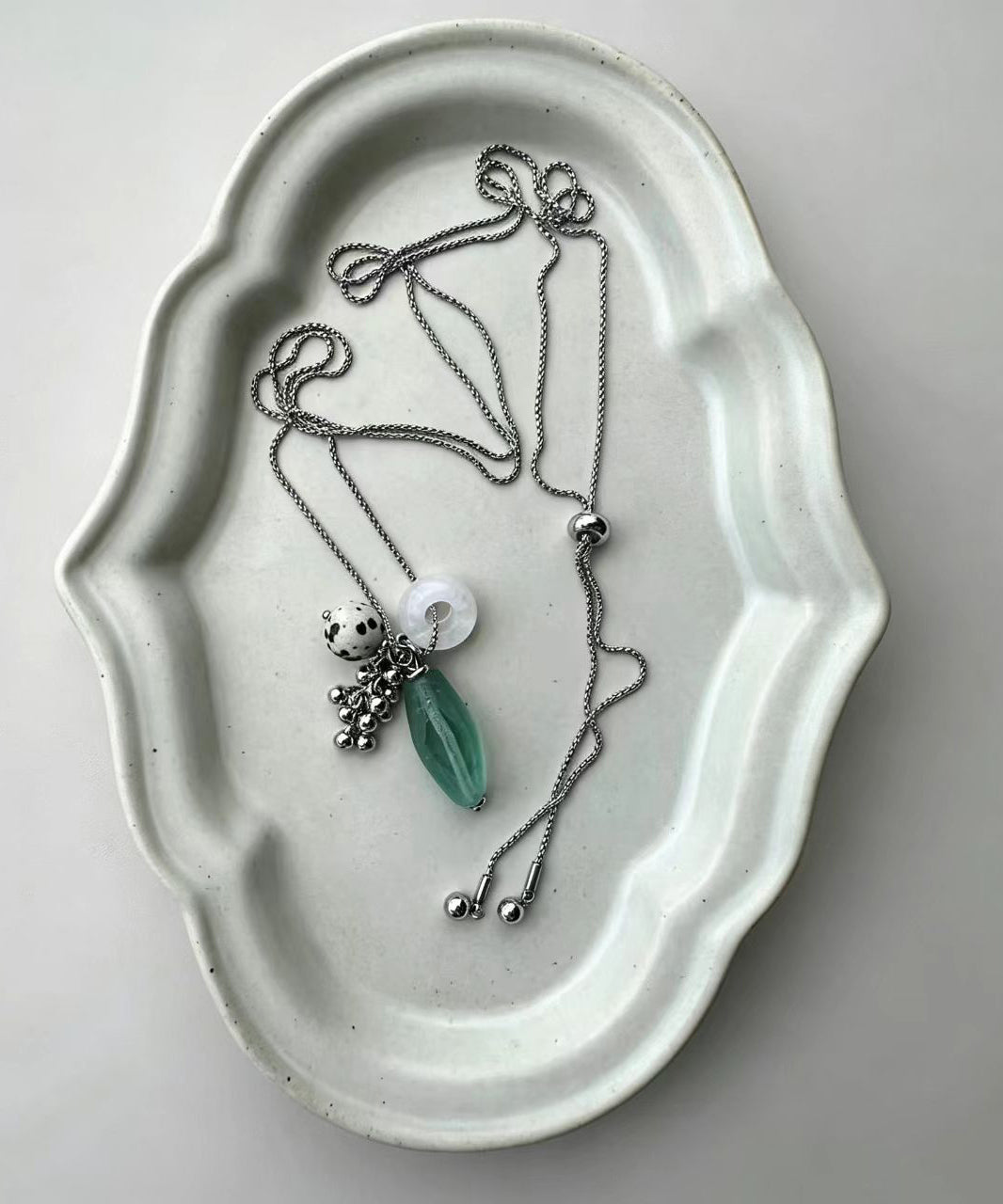 Unique Silk Titanium Steel Glass Lariat Necklace