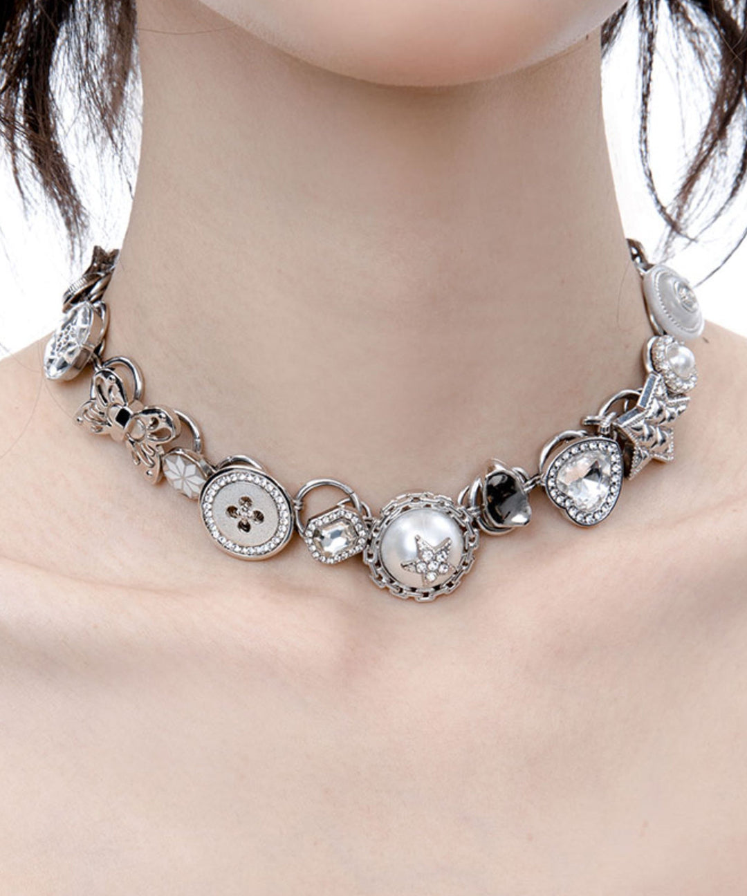 Unique Silk Zircon Button Butterfly Alloy Choker