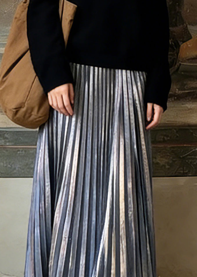 Unique Silver Elastic Waist Maxi Pleated Skirts Spring - Omychic