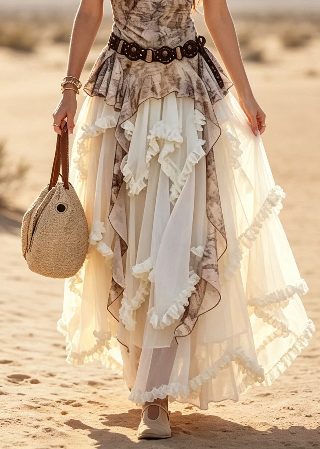 Unique Slash Neck Ruffled T Shirt And A Line Skirts Two Pieces Set Summer