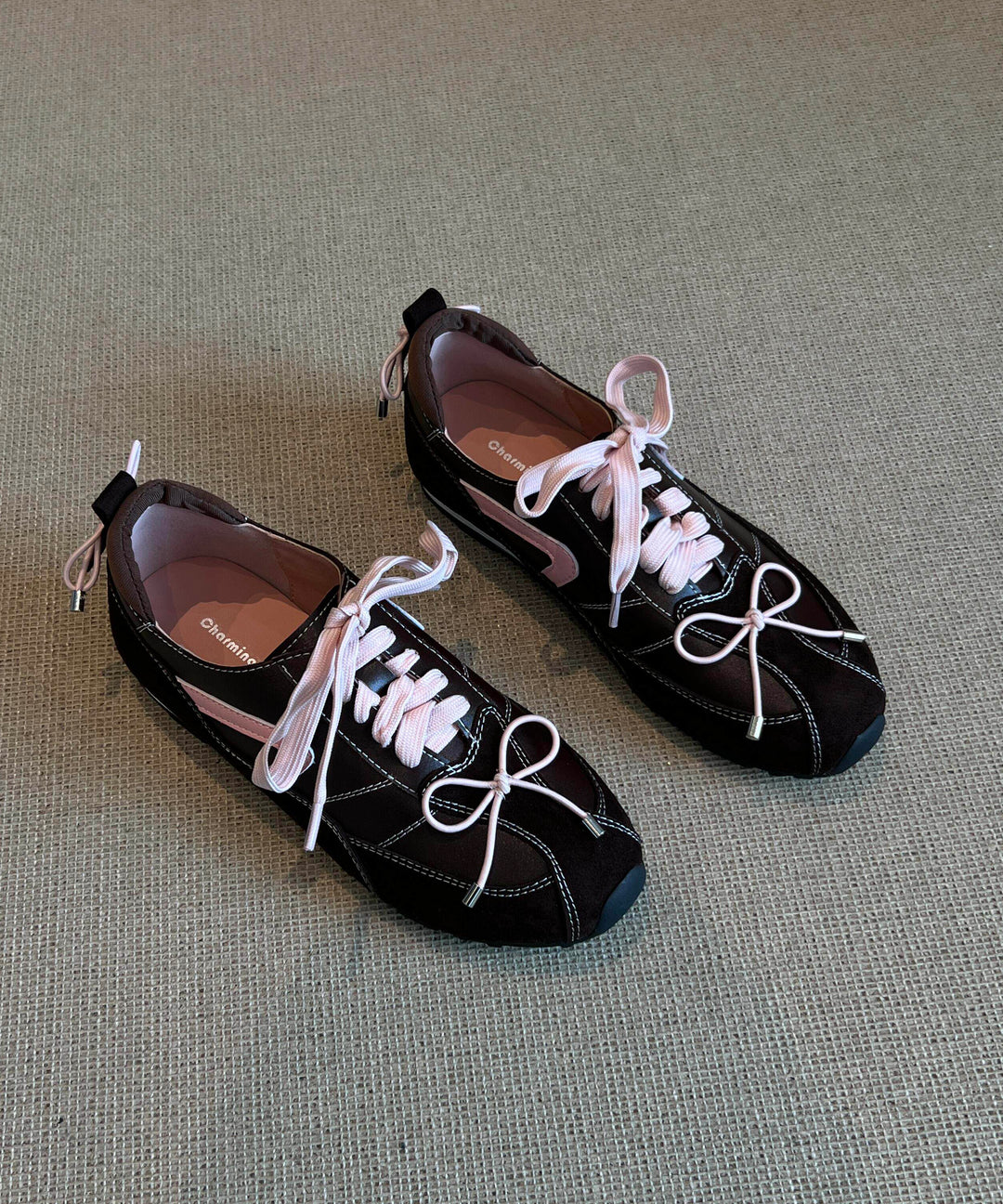 Unique Splicing Flat Shoes Lace Up Black Cowhide Leather