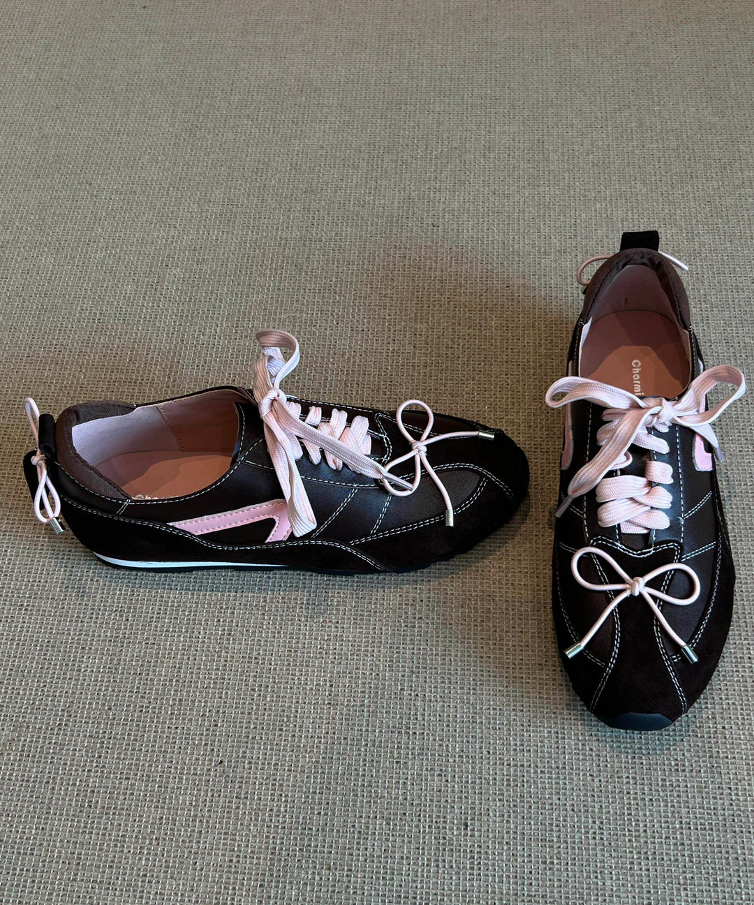 Unique Splicing Flat Shoes Lace Up Black Cowhide Leather