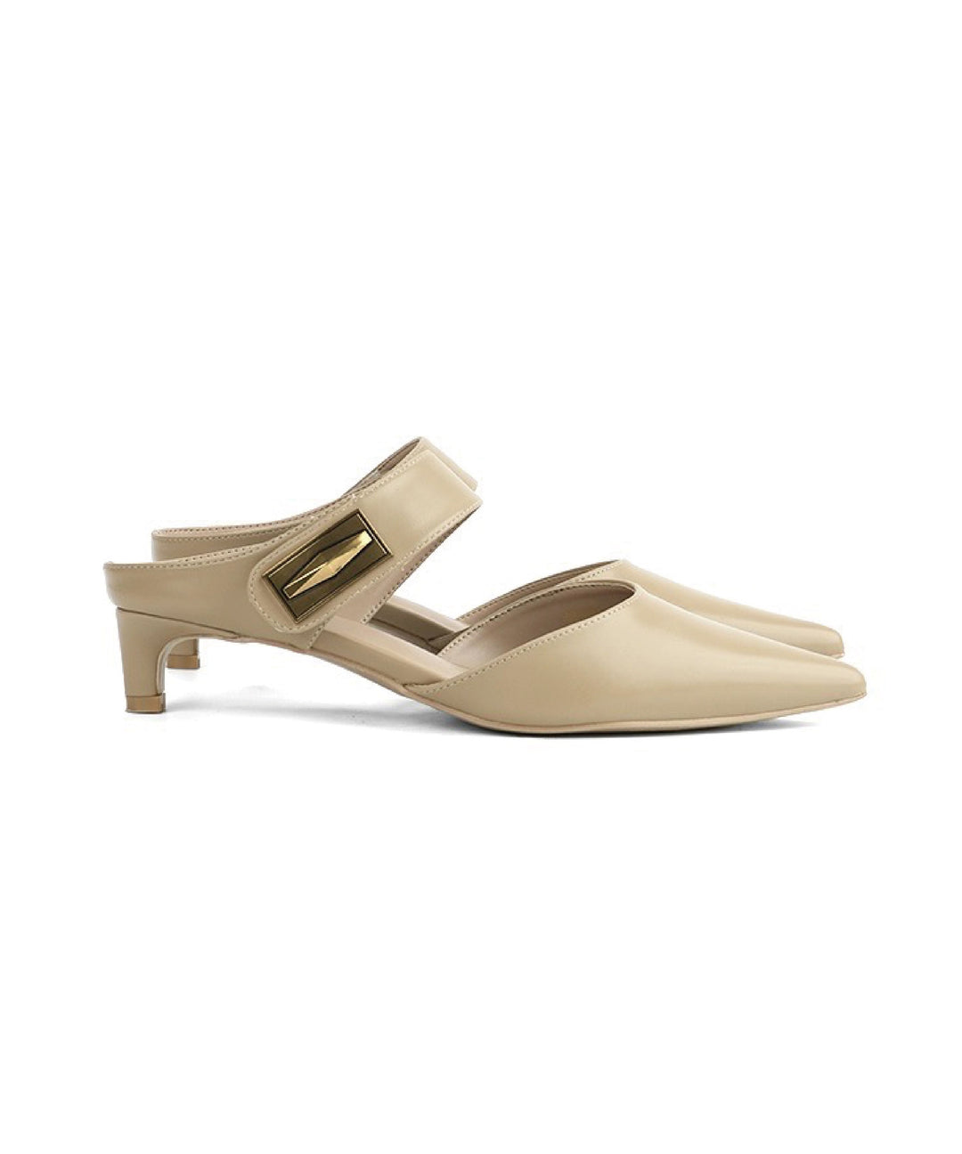 Unique Splicing Kitten Heels Khaki Faux Leather Slide Sandals