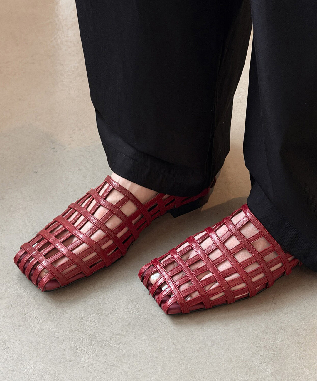 Unique Splicing Sandals Black Cowhide Leather Hollow Out
