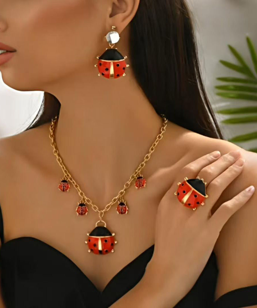 Unique Stainless Steel Alloy Drop Earrings ,Rings And Pendant Necklace Three-Piece Set