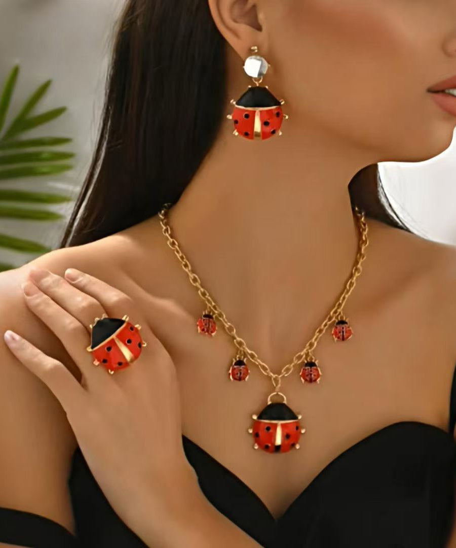 Unique Stainless Steel Alloy Drop Earrings ,Rings And Pendant Necklace Three-Piece Set