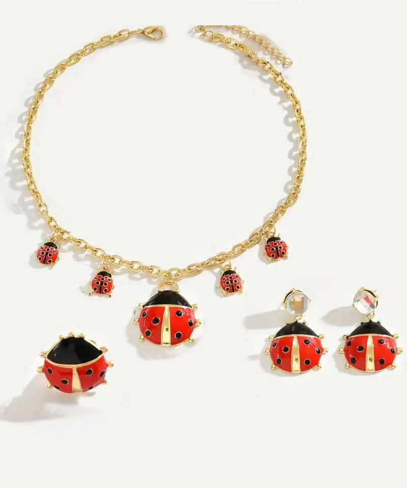 Unique Stainless Steel Alloy Drop Earrings ,Rings And Pendant Necklace Three-Piece Set