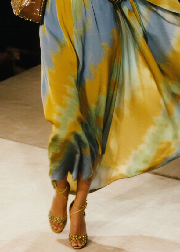 Unique V Neck Asymmetrical Design Tie Dye Cotton Long Dress Spring